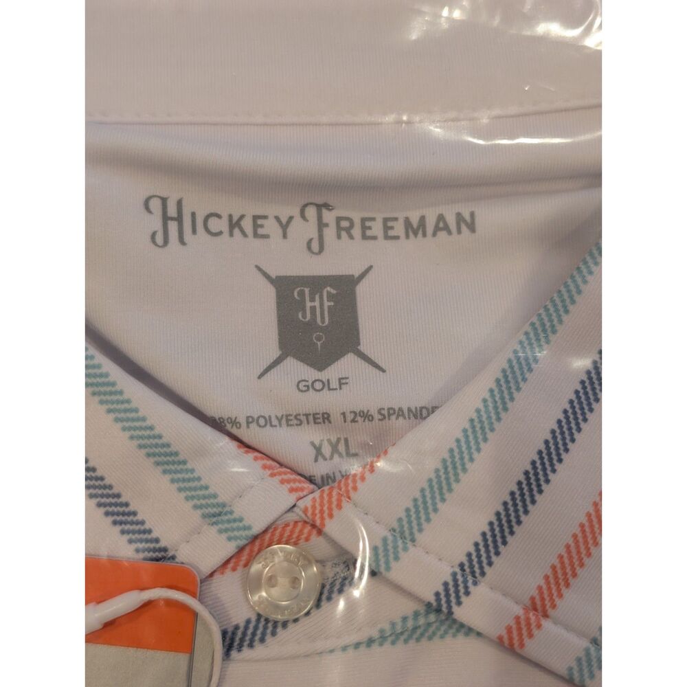 Hickey Freeman Golf Polo XXL White Stripe Stretch Moisture-Wicking NWT - Picture 2 of 5